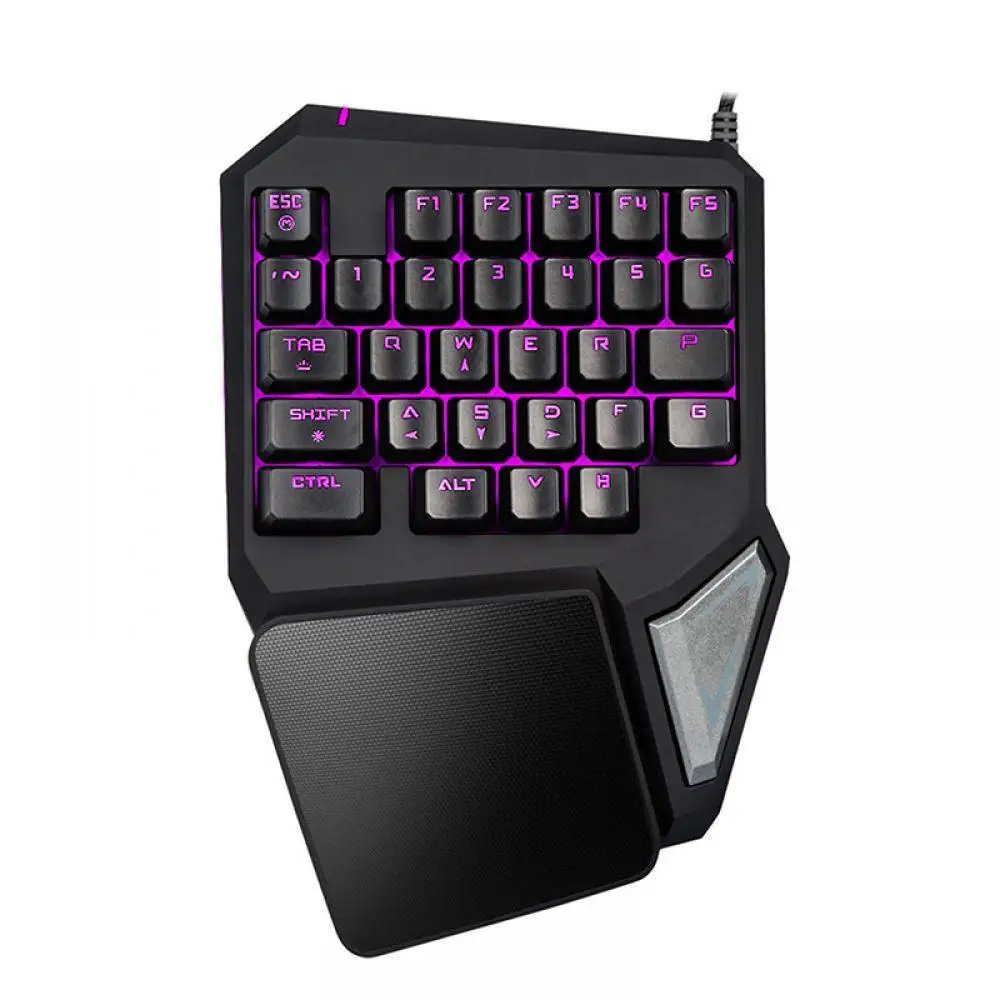 Фото T9 Pro 7 Colors LED Backlit Single Hand Professional Gaming Keyboard Wrist Support 1.8m USB Wire Anti-Ghosting for PC | Компьютеры и