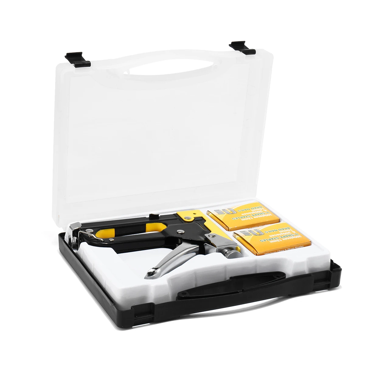 Hand Staple Guns Nails Fastener Tool Kit 3 Ways Hand Staple Guns Tacker Upholstery Stapler with 2 Packs Nails With Plastic Case
Hand Staple Guns Nails Fastener Tool Kit 3 Ways Hand Staple Guns Tacker Upholstery Stapler with 2 Packs Nails With Plastic Case