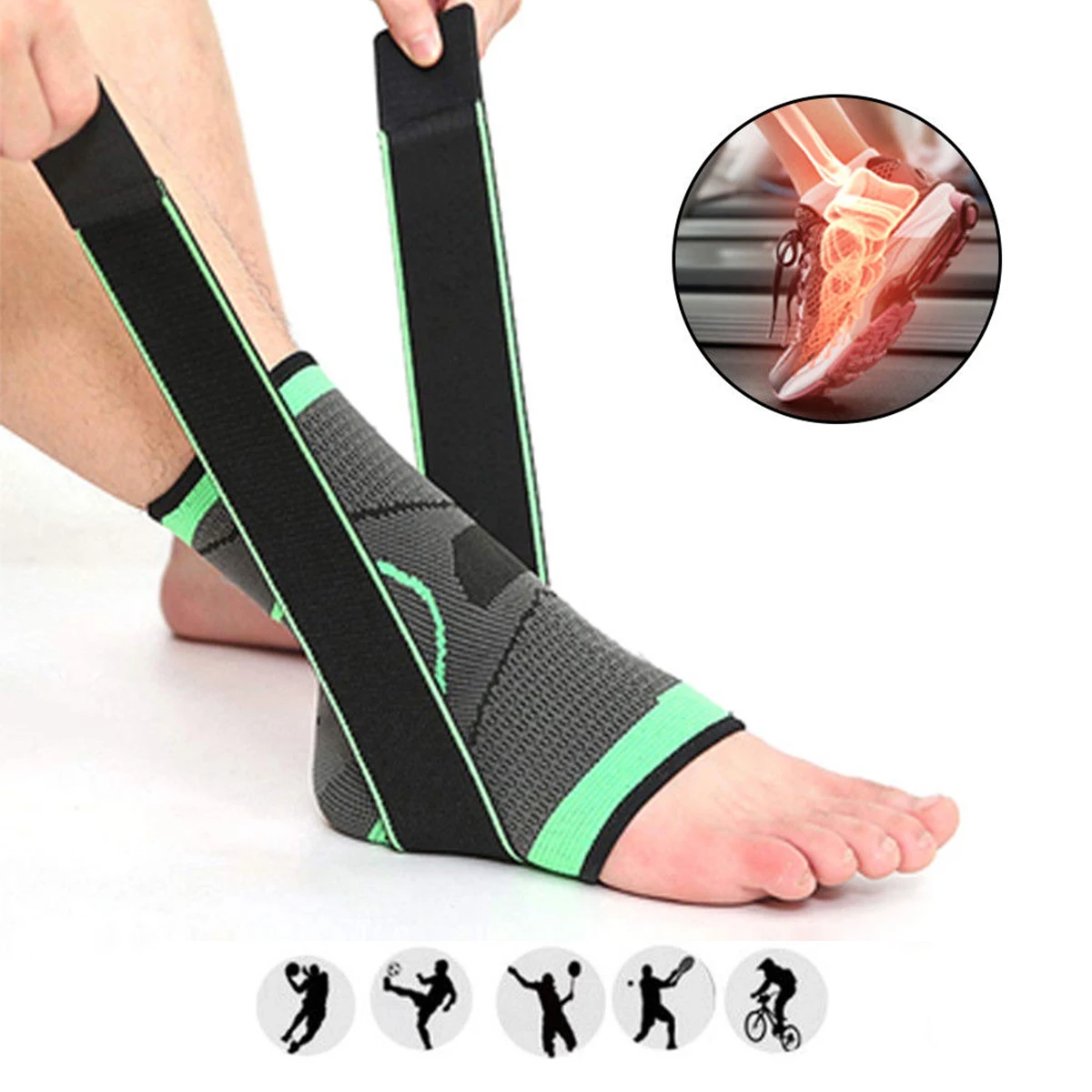 

1pc Ankle Support with Support Bandage Compression Sock and Strap Brace Sports Injury Sprains Relief