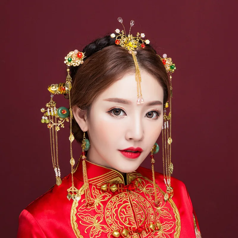 AINILIDAN Chinese Ancient Wedding Jewelry Set Traditional Classic Bridal Headwear Tiara Golden Phoenix Crown Hairpins Earrings
AINILIDAN Chinese Ancient Wedding Jewelry Set Traditional Classic Bridal Headwear Tiara Golden Phoenix Crown Hairpins Earrings