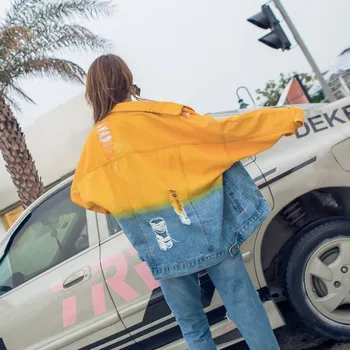 Personality Ripped Jean Jacket Women Harajuku Distressed Denim Jacket Yellow Blue Hit Color Loose Overcoat Fashion A9184
Personality Ripped Jean Jacket Women Harajuku Distressed Denim Jacket Yellow Blue Hit Color Loose Overcoat Fashion A9184