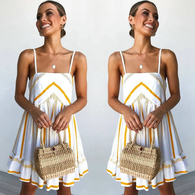 Boho Women Summer 2019 Sleeveless Striped Vestidos Sundress Party Evening Beach Short A-line Mini Dress | Женская одежда
