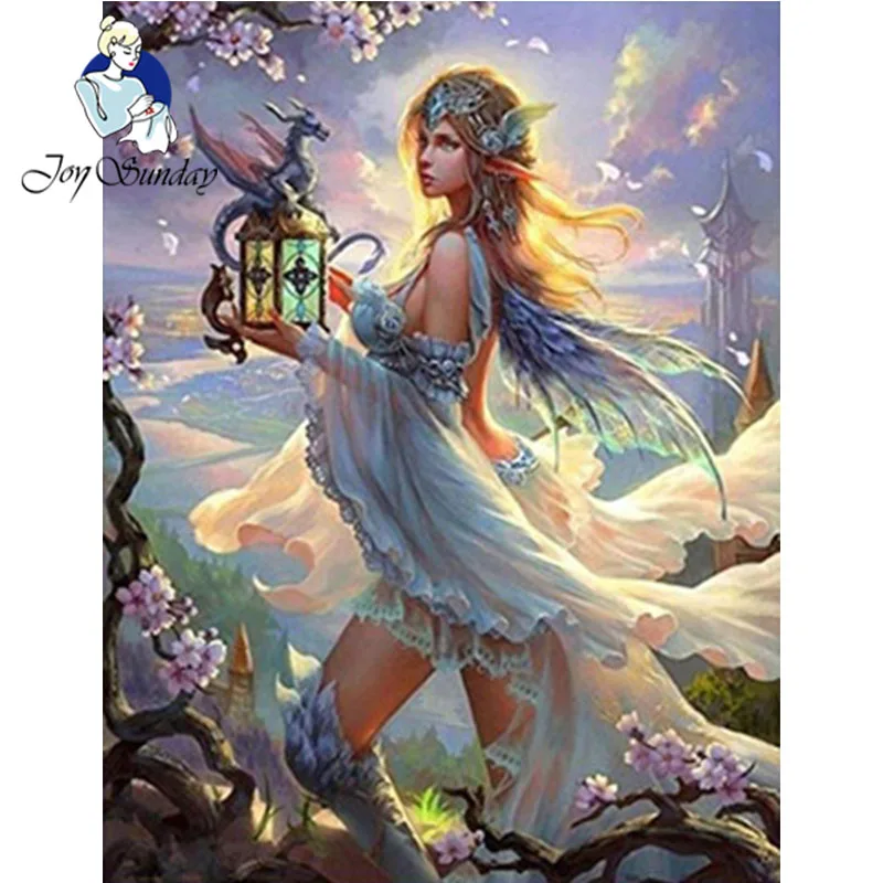 Полноразмерная Алмазная 5D картина JoySunday феи и животные вышивка крестиком стразы
