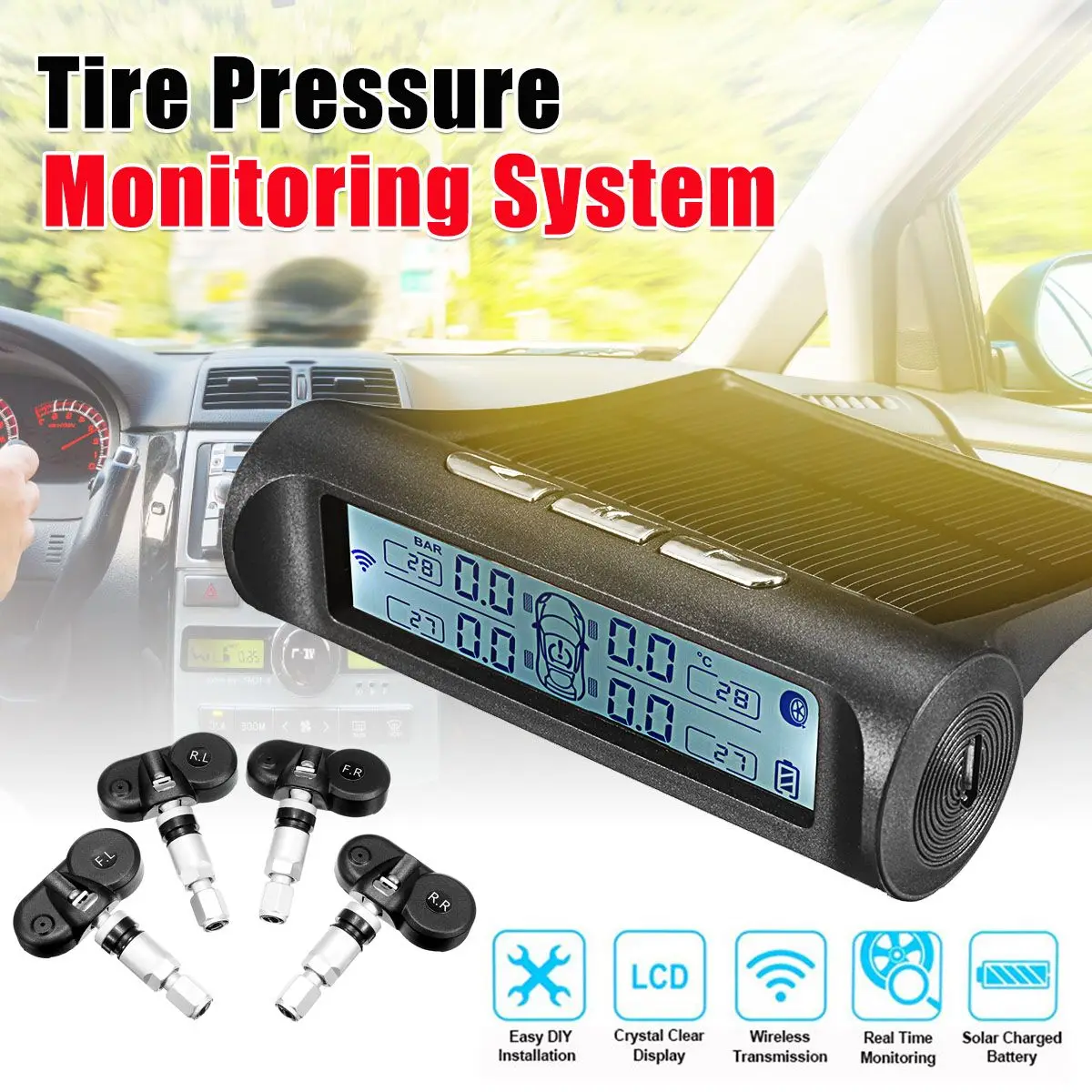 X10S Car Wireless TPMS Solar Tire Tyre Pressure Monitoring System + 4 Internal Sensors 2.8 inch LCD Display Convertible Pressure
X10S Car Wireless TPMS Solar Tire Tyre Pressure Monitoring System + 4 Internal Sensors 2.8 inch LCD Display Convertible Pressure