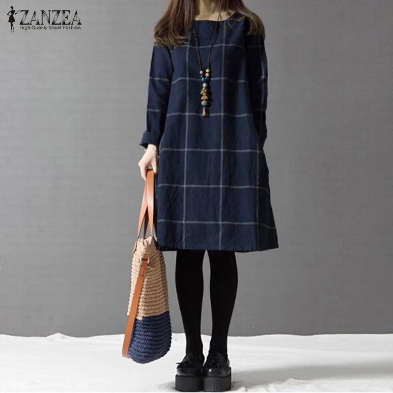 ZANZEA Winter Dress Women Long Sleeve Cotton Linen Plus Size Dresses Autumn Knee-length Casual Plaid Shirt Vestidos Robe Mujer
ZANZEA Winter Dress Women Long Sleeve Cotton Linen Plus Size Dresses Autumn Knee-length Casual Plaid Shirt Vestidos Robe Mujer