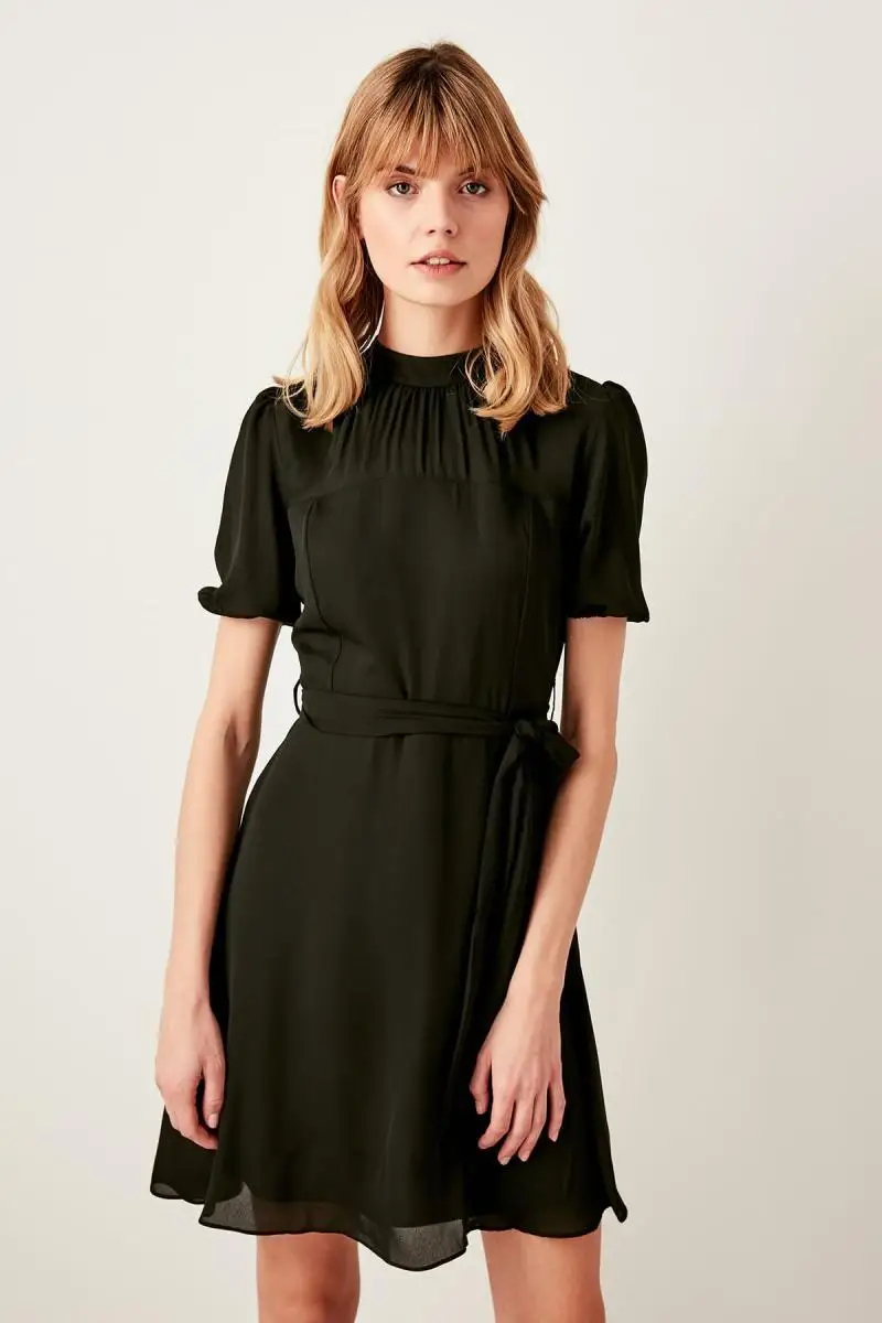 Trendyol черное платье Kemerli TWOSS19LJ0090 | Женская одежда