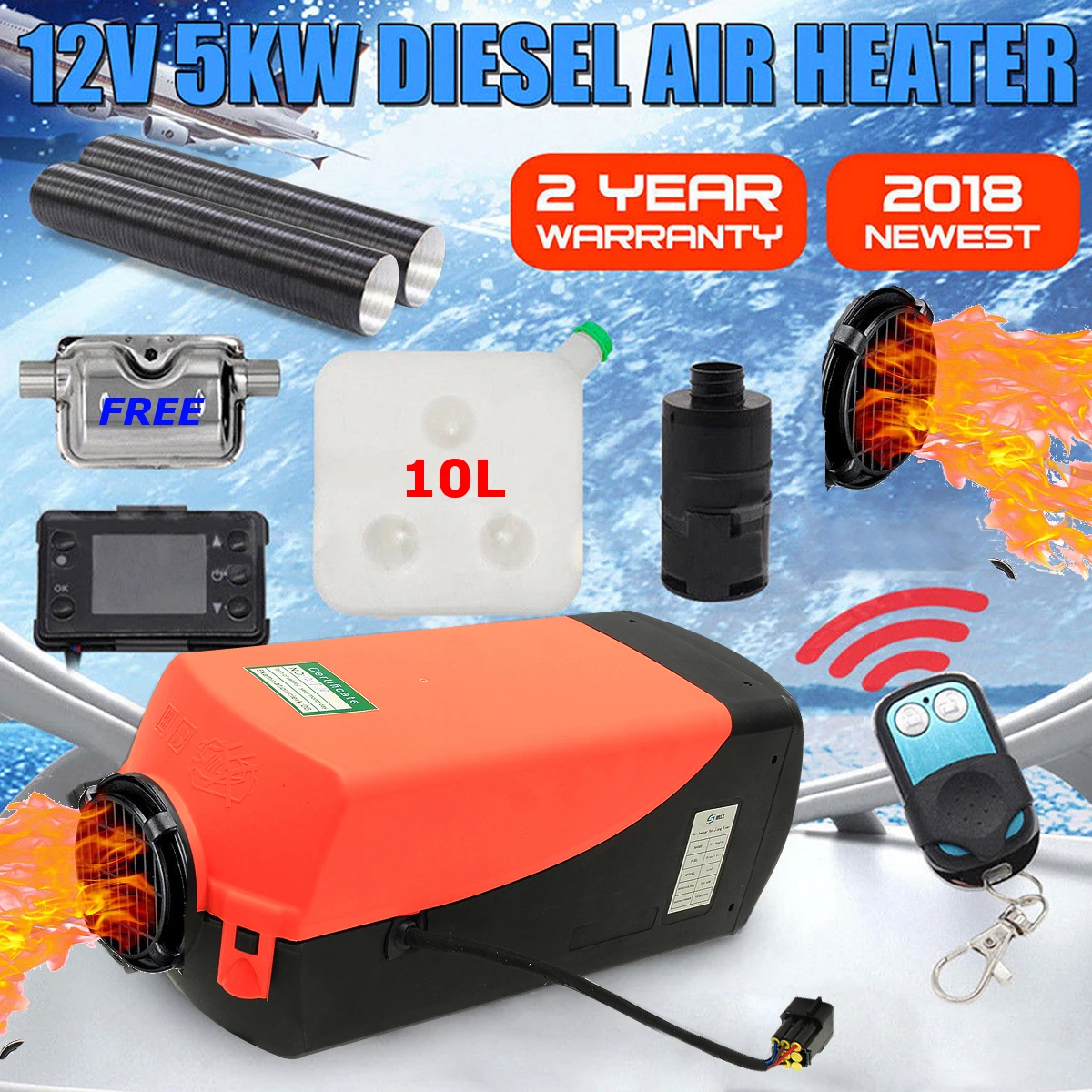 Car Heater 12V 5000W LCD Monitor Single Hole Air diesels Fuel Heater 5KW For Trucks Boats Bus +Remote Control +Exhaust Silencer
Car Heater 12V 5000W LCD Monitor Single Hole Air diesels Fuel Heater 5KW For Trucks Boats Bus +Remote Control +Exhaust Silencer