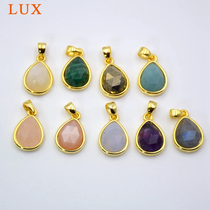 Teardrop pendant Gold Bezel Charm natural faceted Gem stone beads amethysts amazonium lace agates necklace Jewelry findings
Teardrop pendant Gold Bezel Charm natural faceted Gem stone beads amethysts amazonium lace agates necklace Jewelry findings
