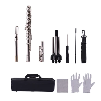 Muslady 16-Hole Flute C Key Silver Plated Wind Instrument with Flute Stand Cleaning Cloth Gloves Screwdriver Padded Carry Case
Muslady 16-Hole Flute C Key Silver Plated Wind Instrument with Flute Stand Cleaning Cloth Gloves Screwdriver Padded Carry Case