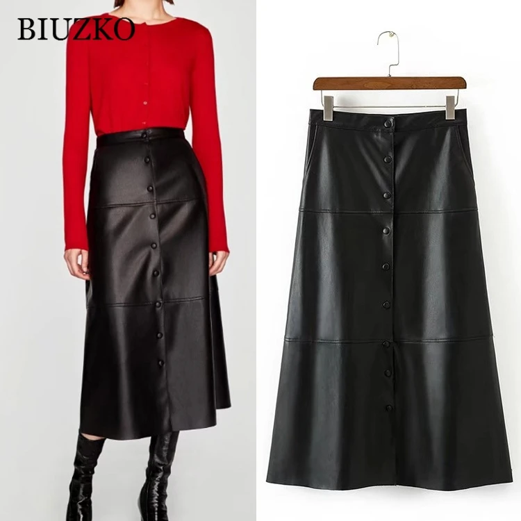 Women Button Long PU Leather Femme Black Maxi Skirt Mid Waist Ladies Long Skirts
Women Button Long PU Leather Femme Black Maxi Skirt Mid Waist Ladies Long Skirts