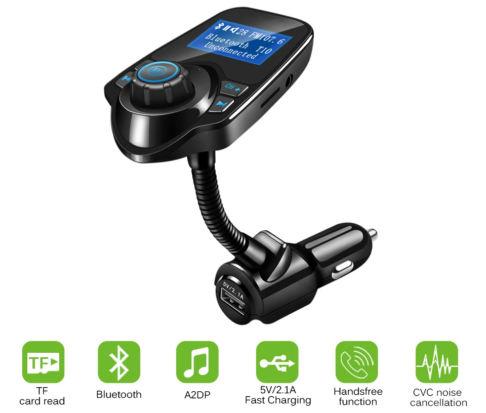 

Car Mp3 Player Wireless Bluetooth Fm Transmitter A2DP 5V 2.1A USB Charger FM Modulator HandsFree Car Kit LCD For Smartphone