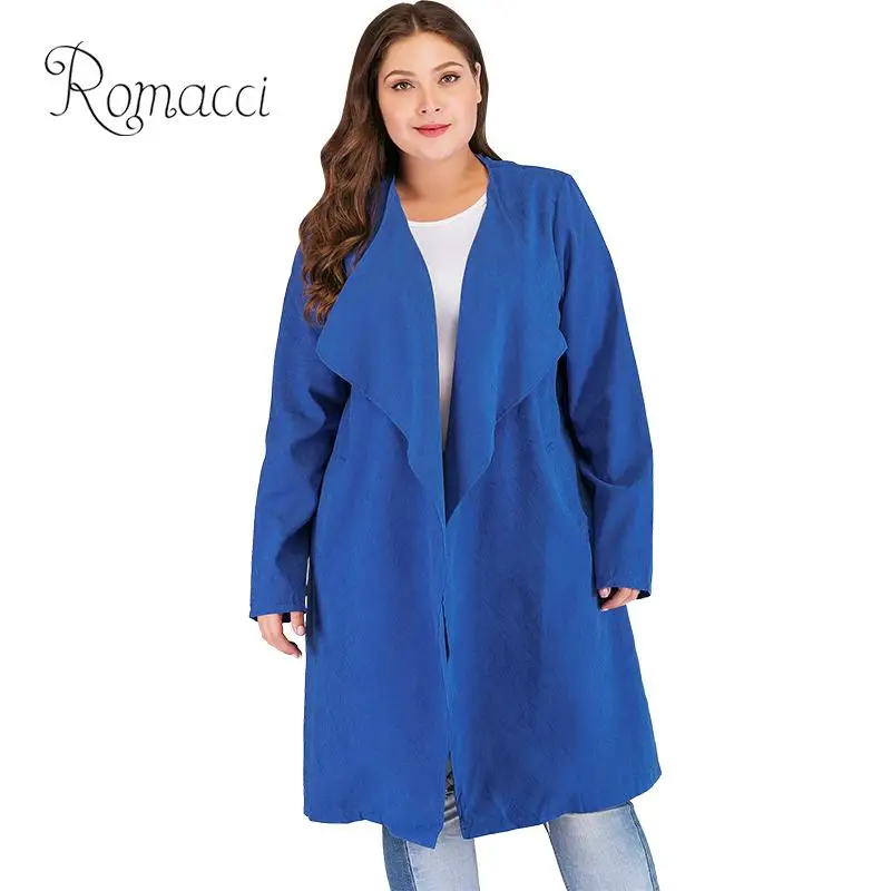 Romacci Fashion Women Plus Size Trench Coat Solid Turn-down Collar Cardigan Long Sleeve Belted Oversized Ladies Outerwear 2019
Romacci Fashion Women Plus Size Trench Coat Solid Turn-down Collar Cardigan Long Sleeve Belted Oversized Ladies Outerwear 2019