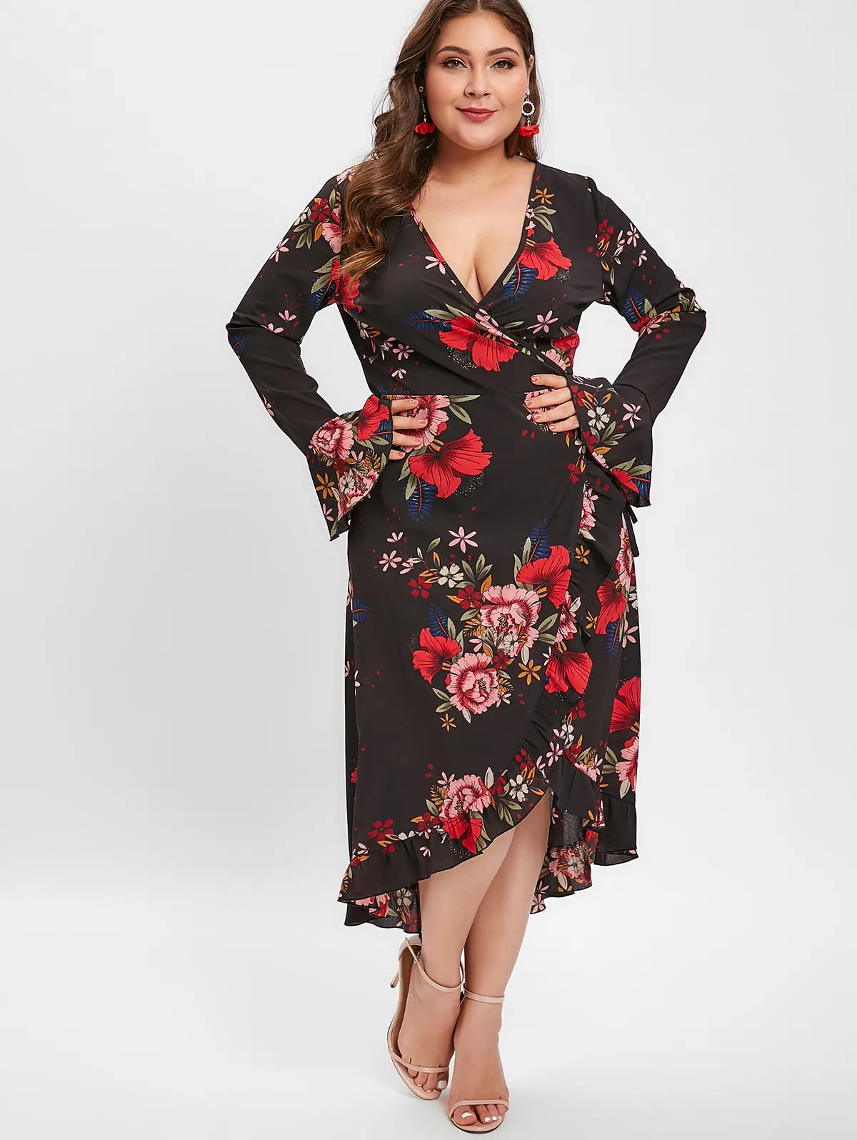 Wipalo Plus Size Floral Print Ruffled Boho Midi Dress Women Spring Long Sleeves Plunging Neck Sexy Dress 5XL Casual Vestidos
Wipalo Plus Size Floral Print Ruffled Boho Midi Dress Women Spring Long Sleeves Plunging Neck Sexy Dress 5XL Casual Vestidos