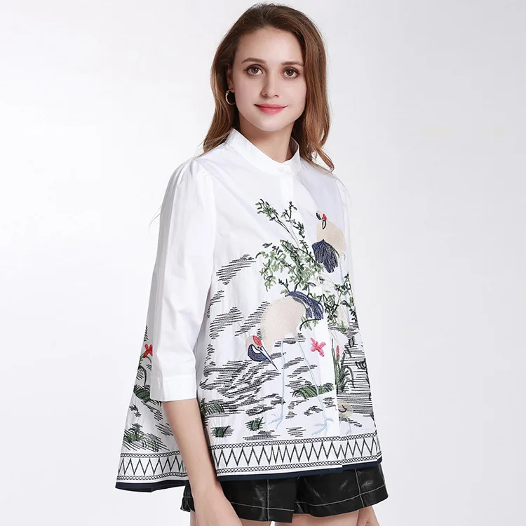 White swan embroidery shirt 2019 spring new loose thin irregular cotton seven-sleeve shirt free shipping
White swan embroidery shirt 2019 spring new loose thin irregular cotton seven-sleeve shirt free shipping