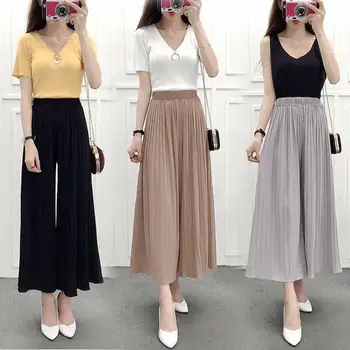 MISSKY Women Ankle-Length Pants Solid Color Casual High-waist Pleated Wide-leg Chiffon Pants Female Clothes For Summer
MISSKY Women Ankle-Length Pants Solid Color Casual High-waist Pleated Wide-leg Chiffon Pants Female Clothes For Summer