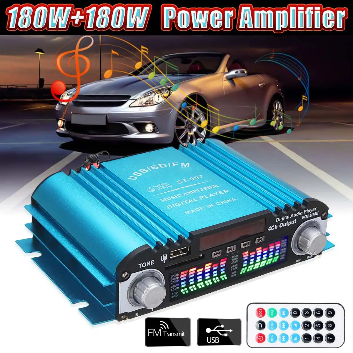KROAK 360W DC 12V Digital Audio Stereo Amplifier 4CH USB SD FM + Remote Control Mini Car Audio Power Amplifier
KROAK 360W DC 12V Digital Audio Stereo Amplifier 4CH USB SD FM + Remote Control Mini Car Audio Power Amplifier