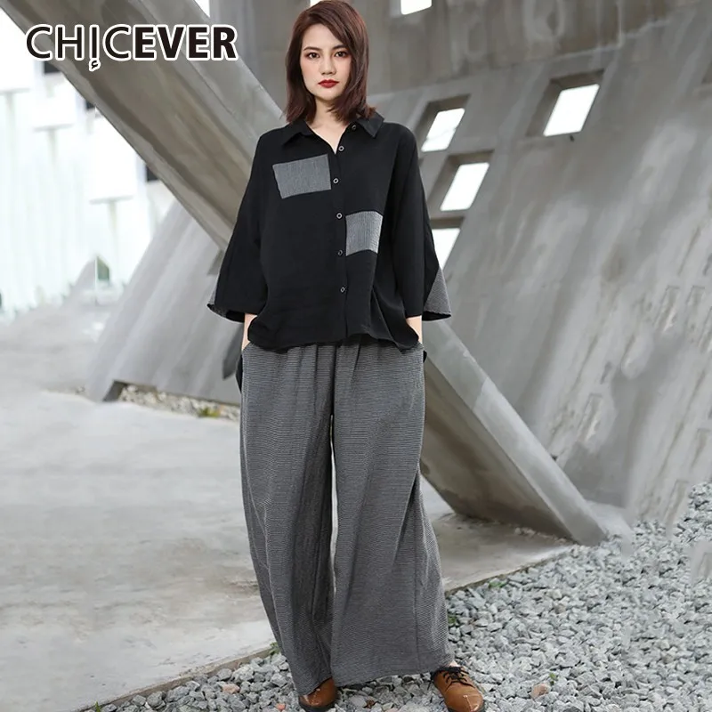 CHICEVER Patchwork Striped Women's Suits Three Quarter Sleeve Asymmetric Hem Blouse Tops Female Elastic Waist Loose Pants 2019
CHICEVER Patchwork Striped Women's Suits Three Quarter Sleeve Asymmetric Hem Blouse Tops Female Elastic Waist Loose Pants 2019