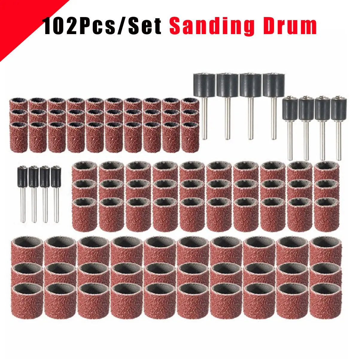 102pcs 120 Grit Sanding Drum Kit With 1/2 3/8 1/4 Inch Sanding Mandrels Fit Dremel Rotary Tools
102pcs 120 Grit Sanding Drum Kit With 1/2 3/8 1/4 Inch Sanding Mandrels Fit Dremel Rotary Tools