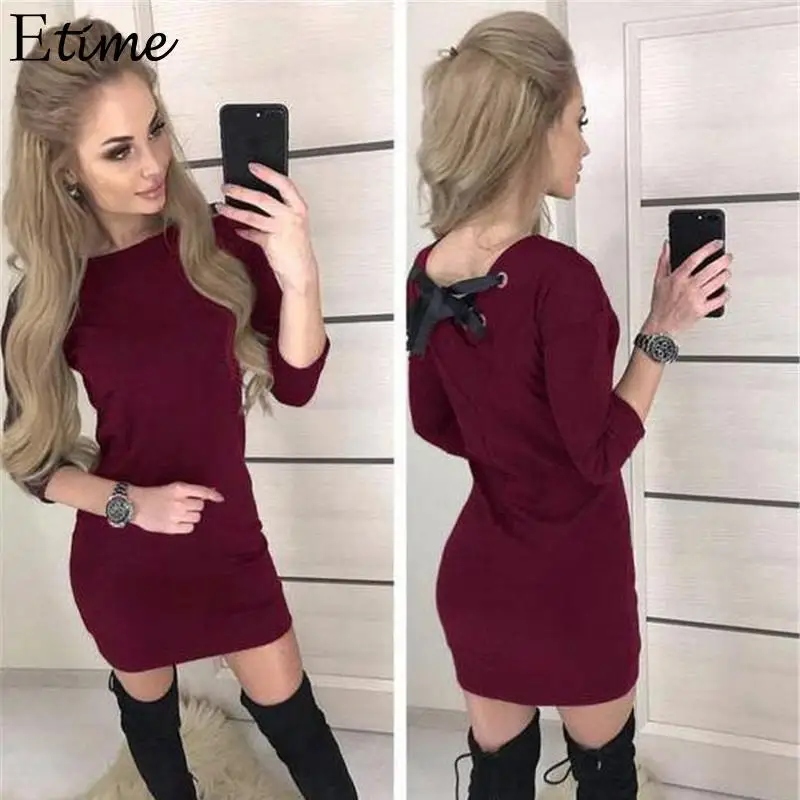 Dresses Women Winter Mini Dress Women Fashion Solid Back Lace Up Long Sleeve Backless Mini Party Dress
Dresses Women Winter Mini Dress Women Fashion Solid Back Lace Up Long Sleeve Backless Mini Party Dress