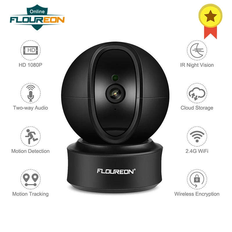 FLOUREON 1080P 2.0 MP WIFI Automatic tracking 360° 3D Built-in Microphone Pan/Tilt PT Wireless Micro SD Slot Home Security
FLOUREON 1080P 2.0 MP WIFI Automatic tracking 360° 3D Built-in Microphone Pan/Tilt PT Wireless Micro SD Slot Home Security