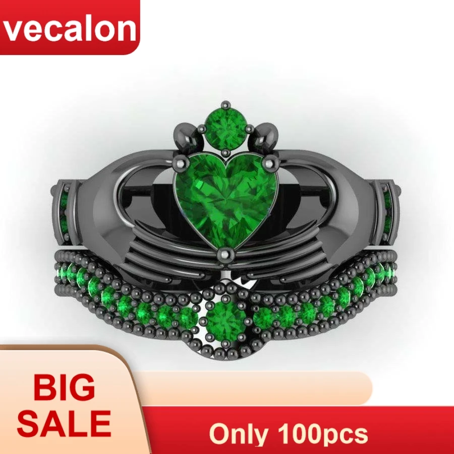 Vecalon 2 styles Green Birthstone claddagh ring 5A Zircon Cz Black&White gold filled Party wedding Band ring Set for women men
Vecalon 2 styles Green Birthstone claddagh ring 5A Zircon Cz Black&White gold filled Party wedding Band ring Set for women men