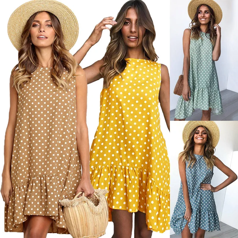 Polka Dots Dress for Women Summer Cold Shoulder Ruffle Irregular Round Neck Plus Size Casual Mini Boho Beach Dress 2019
Polka Dots Dress for Women Summer Cold Shoulder Ruffle Irregular Round Neck Plus Size Casual Mini Boho Beach Dress 2019