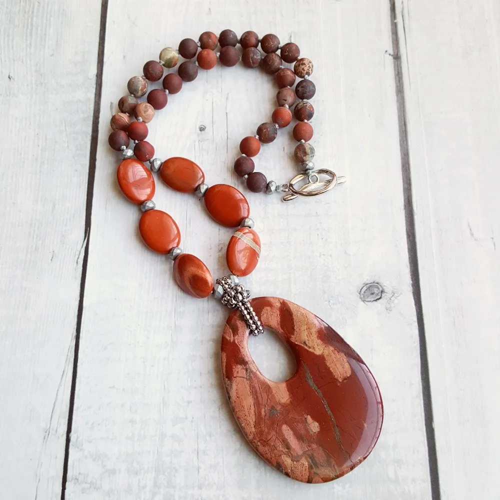 LiiJi Unique Matte Red Jaspers 8mm Beads Hematite Red Jaspers Pendant Bohemia Handmade Ot Clasp Necklace
LiiJi Unique Matte Red Jaspers 8mm Beads Hematite Red Jaspers Pendant Bohemia Handmade Ot Clasp Necklace