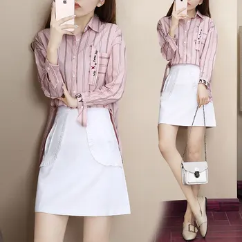 New 2019 Spring Korean Fashion Striped Shirt Two-Piece Clothing Set Women Suit Skirt Top Outfit Vestido Woman Clothes S-XL
New 2019 Spring Korean Fashion Striped Shirt Two-Piece Clothing Set Women Suit Skirt Top Outfit Vestido Woman Clothes S-XL