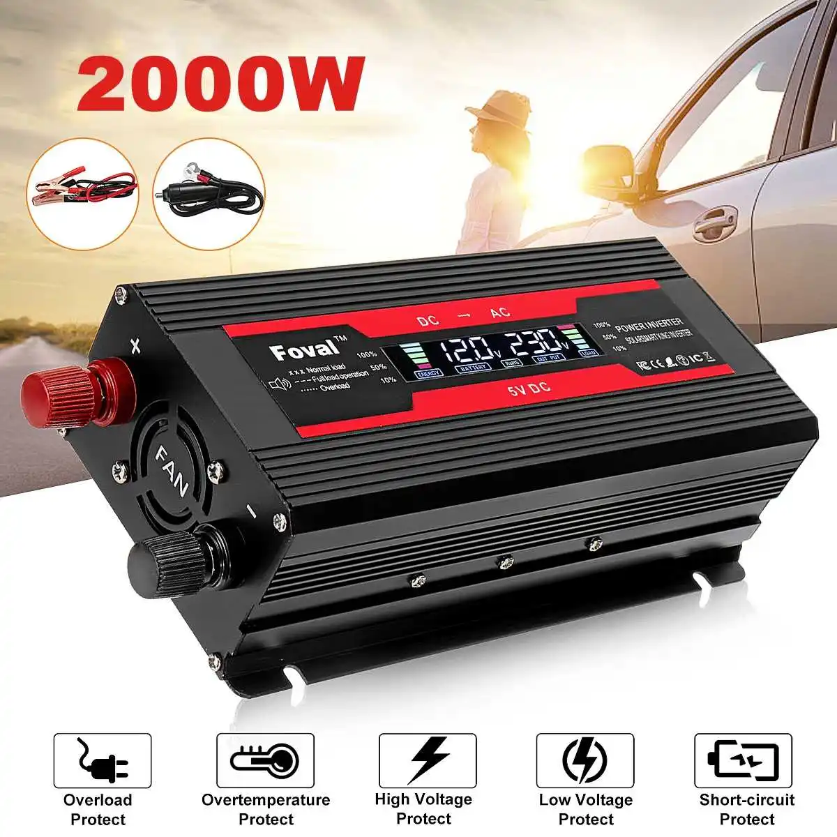 12V/24V 220V P eak 2000W Double USB LCD Digital Display Modified Sine Wave Power Inverter Converter Voltage Transformer LCD
12V/24V 220V P eak 2000W Double USB LCD Digital Display Modified Sine Wave Power Inverter Converter Voltage Transformer LCD