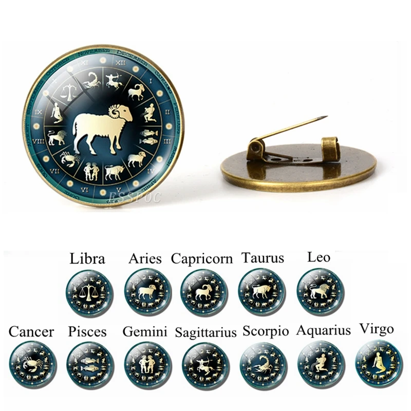 12 Zodiac Horoscope Constellations Star Brooches Glass Cabochon Jewelry Libra Scorpio Bronze Brooch Pins Women Birthday Gift
12 Zodiac Horoscope Constellations Star Brooches Glass Cabochon Jewelry Libra Scorpio Bronze Brooch Pins Women Birthday Gift