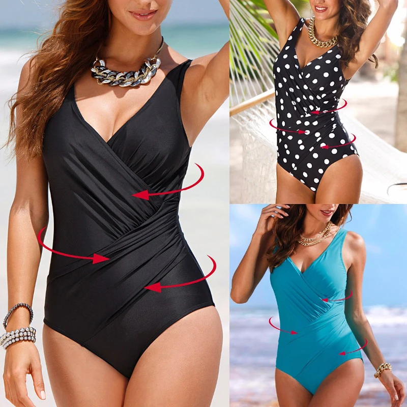 

Joineles Summer Women'S Bodysuits Dot Plunge One-Piece Push Up Bandeau Beach Wear Plus Size 5XL Female Sexy Bodysuits