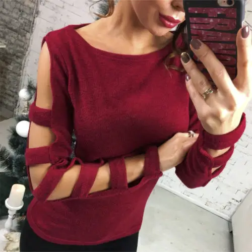 Womens Loose Long Sleeve Sweater Solid Knitted Off Shoulder Jumper Pullover Tops Sweaters Blouse Women | Женская одежда