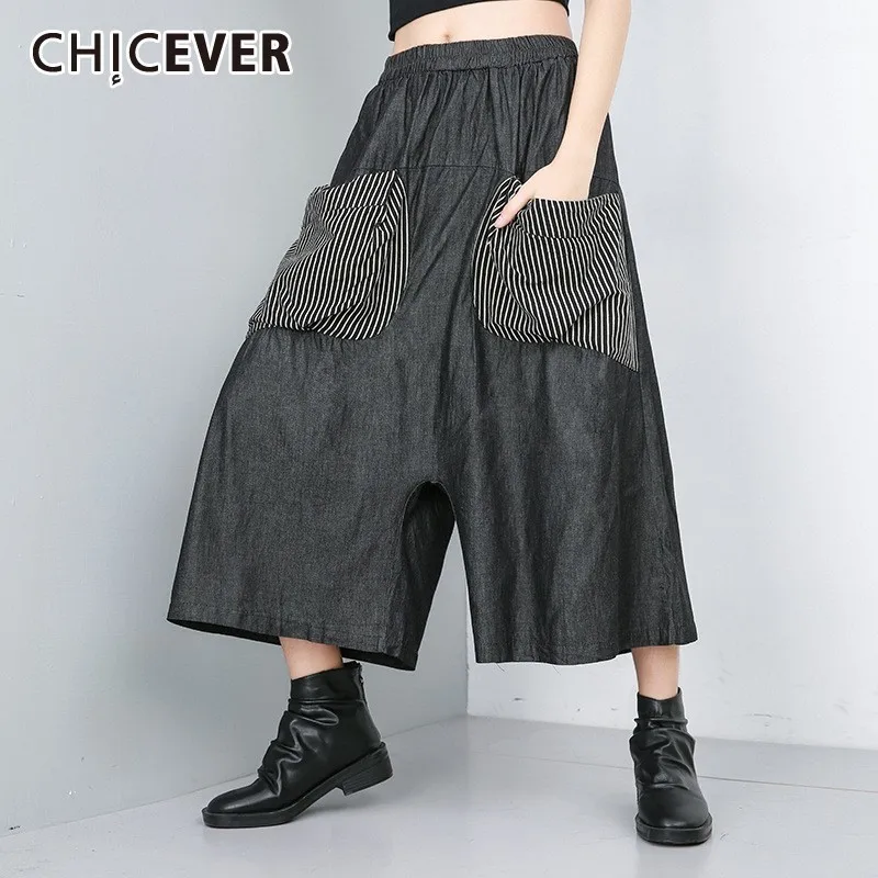 CHICEVER Summer Casual Patchwork Striped Pockets Women Denim Pants Elastic High Waist Thin Ankle-length Wide Leg Pants 2019 New
CHICEVER Summer Casual Patchwork Striped Pockets Women Denim Pants Elastic High Waist Thin Ankle-length Wide Leg Pants 2019 New