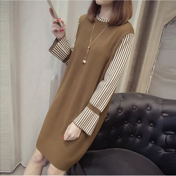 Autumn Fashion Faux Two Pieces Sweaters Women Flare Sleeve Knitted Long Sweater Tops Ladies Patchwork Pullovers Sweaters FP1353 
Autumn Fashion Faux Two Pieces Sweaters Women Flare Sleeve Knitted Long Sweater Tops Ladies Patchwork Pullovers Sweaters FP1353