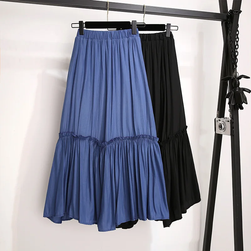 Blue summer new Korean version of solid color high waist ruffled solid color pleated skirt loose large size long skirt
Blue summer new Korean version of solid color high waist ruffled solid color pleated skirt loose large size long skirt