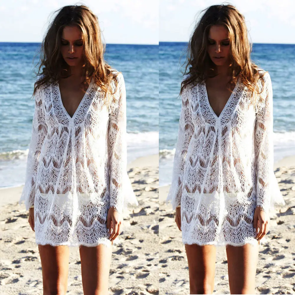 Women Boho Beach Summer Holiday Lace Crochet Bathing Suit Swimwear Long sleeve Mesh sunscreen Femme Ladies Blouse Hollow out
Women Boho Beach Summer Holiday Lace Crochet Bathing Suit Swimwear Long sleeve Mesh sunscreen Femme Ladies Blouse Hollow out