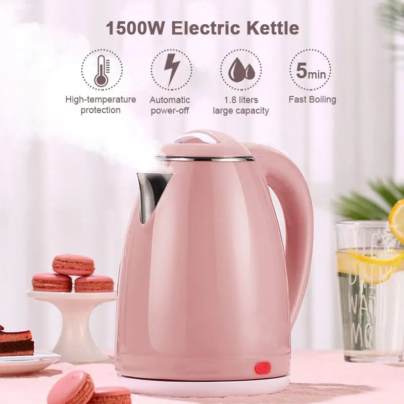 1.8L 1500W Electric Kettle Water Heater Boiler Double-layer 304 Stainless Steel Automatic Shut-Off & Boil Dry Protection Pink
1.8L 1500W Electric Kettle Water Heater Boiler Double-layer 304 Stainless Steel Automatic Shut-Off & Boil Dry Protection Pink