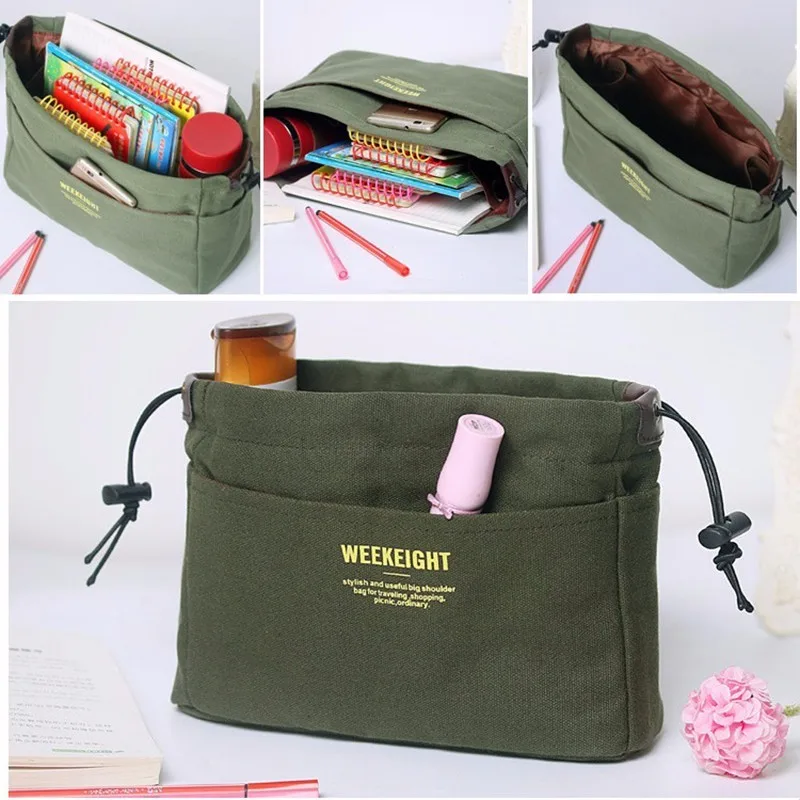 

Canvas Makeup Bag Organizer Insert Handbag Organizer Neceser Maquillaje Travel Cosmetic Bags Women Toiletry Storage Makyaj Pouch