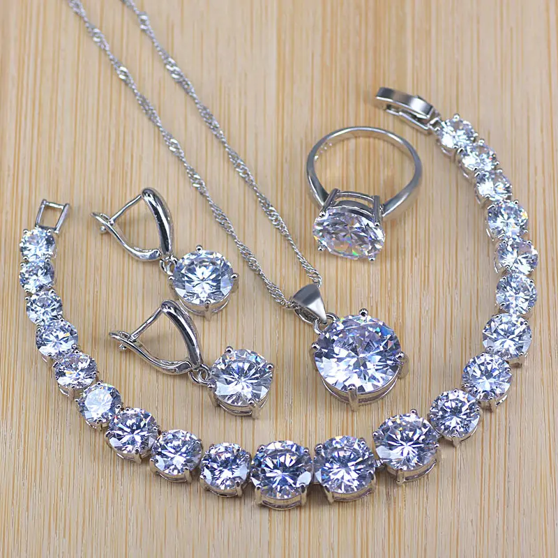 Women White Zircon Silver 925 Jewelry Sets Bracelets Pendant Necklace Rings Earrings With Stones Set Jewelery Free Gift Box
Women White Zircon Silver 925 Jewelry Sets Bracelets Pendant Necklace Rings Earrings With Stones Set Jewelery Free Gift Box