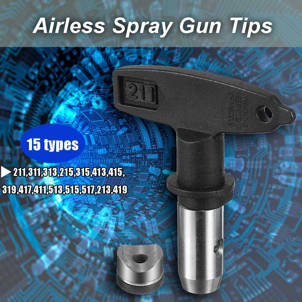 1Pcs 15Type Airless Spray Nozzle Head Black Tungsten Steel Airless Paint Spray Tip Sprayer Nozzles 211-517 45x50mm
1Pcs 15Type Airless Spray Nozzle Head Black Tungsten Steel Airless Paint Spray Tip Sprayer Nozzles 211-517 45x50mm