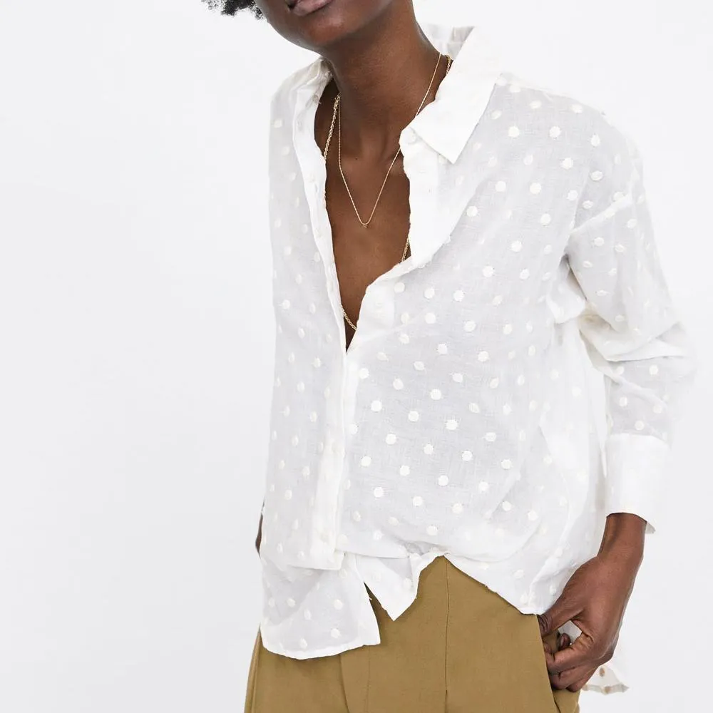 2019 Fashion Women Embroidery Polka Dot Blouses Loose Turn-Down Collar Shirts Solid Casual Long Sleeve Dot Print Tops
2019 Fashion Women Embroidery Polka Dot Blouses Loose Turn-Down Collar Shirts Solid Casual Long Sleeve Dot Print Tops