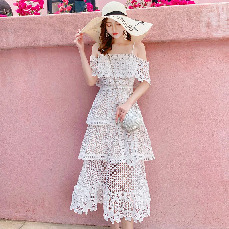 New Arrival Elegant Flower Embroidery Lace Dress Summer 2019 Women Slash Neck Spaghetti Strap Hollow Out Cake Dresses Sundress
New Arrival Elegant Flower Embroidery Lace Dress Summer 2019 Women Slash Neck Spaghetti Strap Hollow Out Cake Dresses Sundress