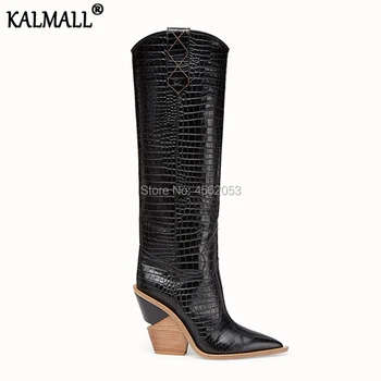 KALMALL Autumn Winter Slip On Women Leather Wedge Shoes Pointed Toe Cowboy Bottine Femme Stacked Chunky Heel Knee High Boots
KALMALL Autumn Winter Slip On Women Leather Wedge Shoes Pointed Toe Cowboy Bottine Femme Stacked Chunky Heel Knee High Boots