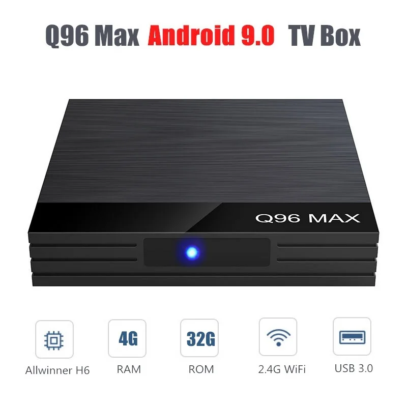 

Q96 Max Android 9.0 TV Box 4GB RAM 32GB ROM Allwinner H6 Quad Core USB 3.0 100Mbps 2.4G WiFi Set Top Box Support 6K H.265