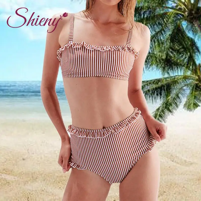 Shieny High Waist Swimming Suit Women 2019 Hot Summer Beach Striped Frill Padded Push Up Bathing Suit Sexy Two Piece Bikini Set 
Shieny High Waist Swimming Suit Women 2019 Hot Summer Beach Striped Frill Padded Push Up Bathing Suit Sexy Two Piece Bikini Set