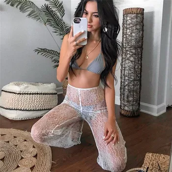 Women Beach Mesh Sheer Floral Pattern Embroidery Cover Up Swimwear Transparent Long Pant Trousers High Waist Wide Leg Pants
Women Beach Mesh Sheer Floral Pattern Embroidery Cover Up Swimwear Transparent Long Pant Trousers High Waist Wide Leg Pants