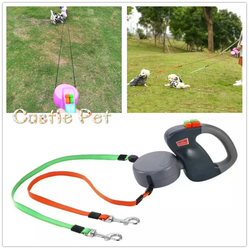 

Dog Double Leashes For Two Dogs Secure Safe Pet Stripe Colorful Dog Lead Ropes For All Size Retractable Leash