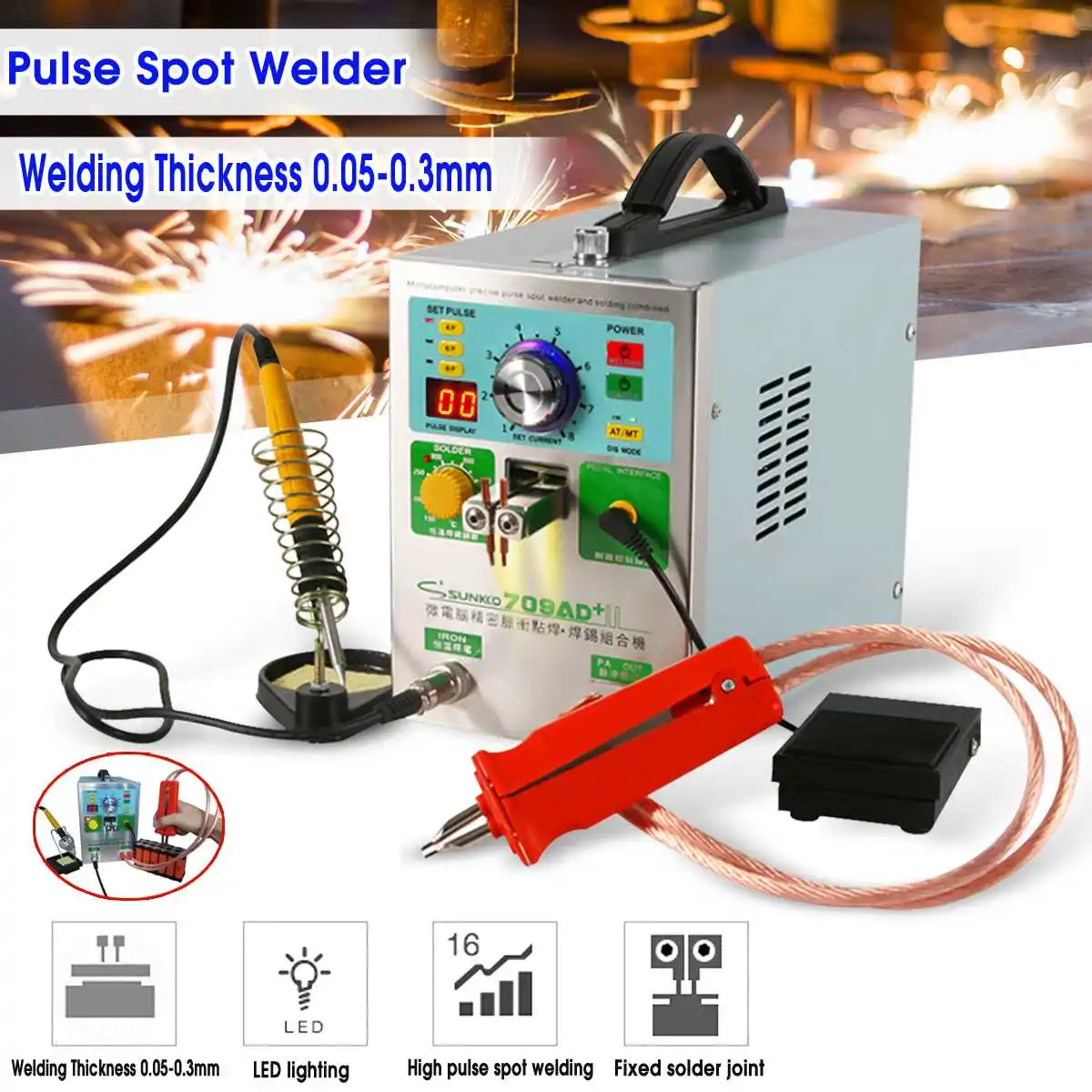 SUNKKO Spot Welder S709AD Battery Pack Spot Welder Lithium-ion Battery Pulse Welder Welding Soldering Machine 1.9KW EU220V
SUNKKO Spot Welder S709AD Battery Pack Spot Welder Lithium-ion Battery Pulse Welder Welding Soldering Machine 1.9KW EU220V
