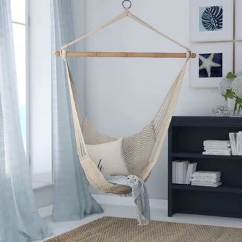 

Boho Cotton Canvas Hammock Chair Macrame Swing For Indoor Outdoor Hanging Chair Maximum Weight 330 Pounds
