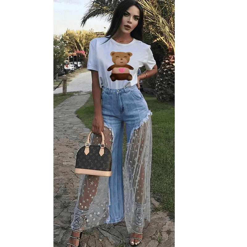 Sexy Lace Patchwork Long Trousers Pants Women Sheer Mesh Wide Leg Pants High Waist Cut Out Denim Pants Cowboy Jeans Trousers
Sexy Lace Patchwork Long Trousers Pants Women Sheer Mesh Wide Leg Pants High Waist Cut Out Denim Pants Cowboy Jeans Trousers